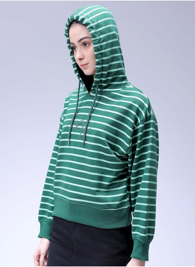 Women Relaxed Fit Placement Embroidery Hooded Sweatshirt