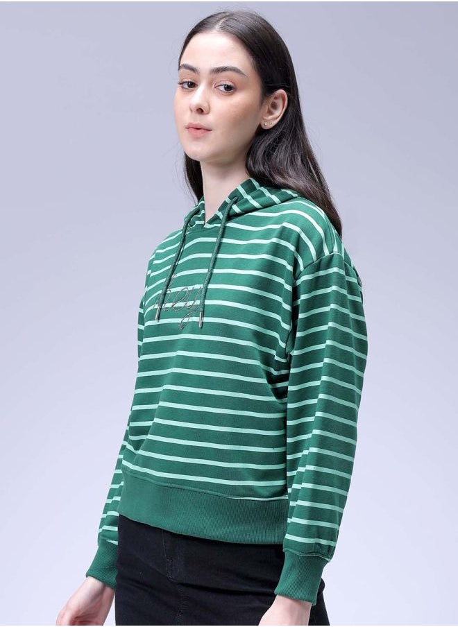 Women Relaxed Fit Placement Embroidery Hooded Sweatshirt