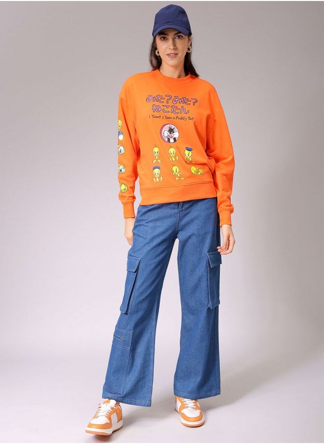 Women Boxy Fit Looney Tunes Oversized Sweatshirt
