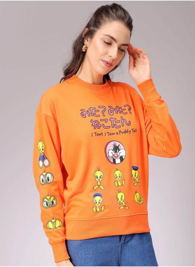 Women Boxy Fit Looney Tunes Oversized Sweatshirt
