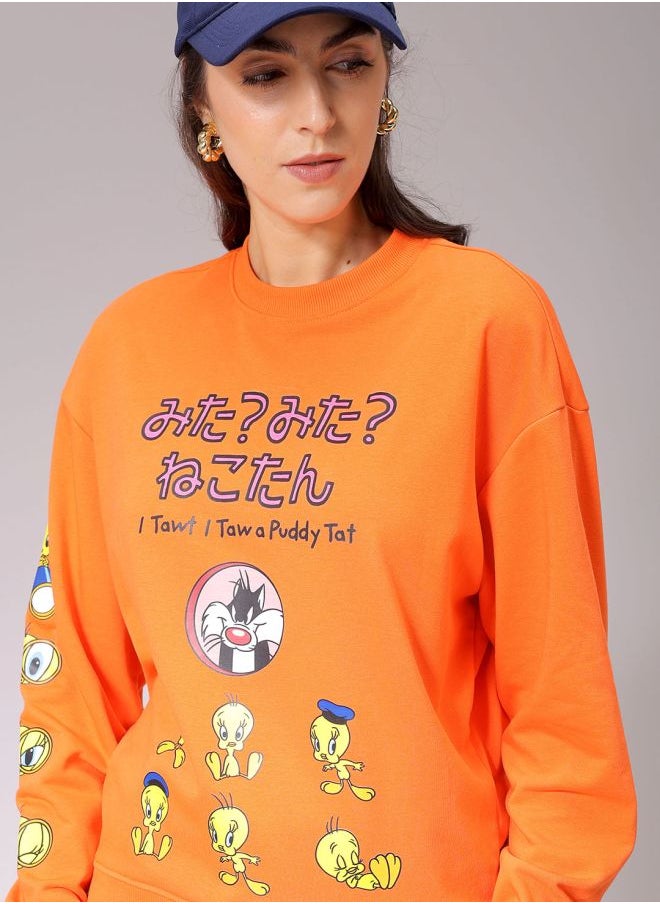 Women Boxy Fit Looney Tunes Oversized Sweatshirt