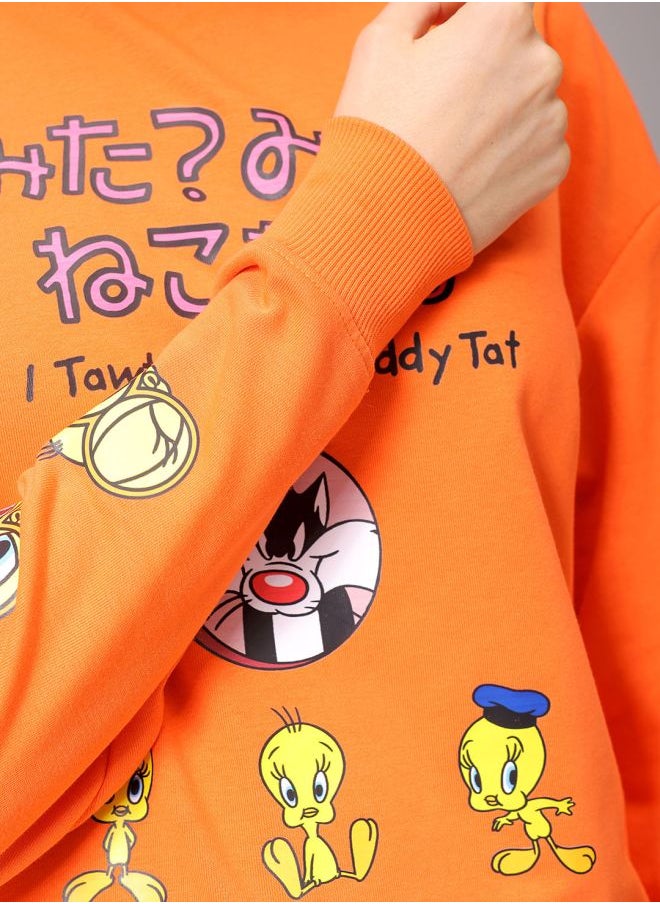 Women Boxy Fit Looney Tunes Oversized Sweatshirt