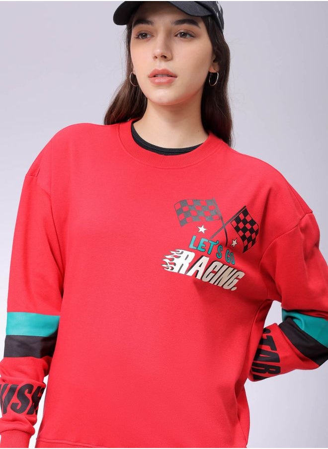 Women Boxy Fit Racing Oversized Sweatshirt