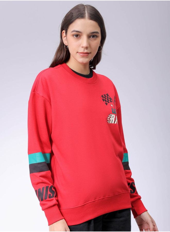 Women Boxy Fit Racing Oversized Sweatshirt