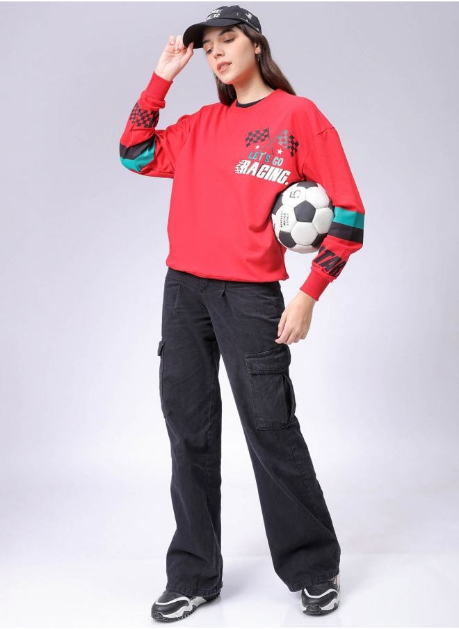 Women Boxy Fit Racing Oversized Sweatshirt