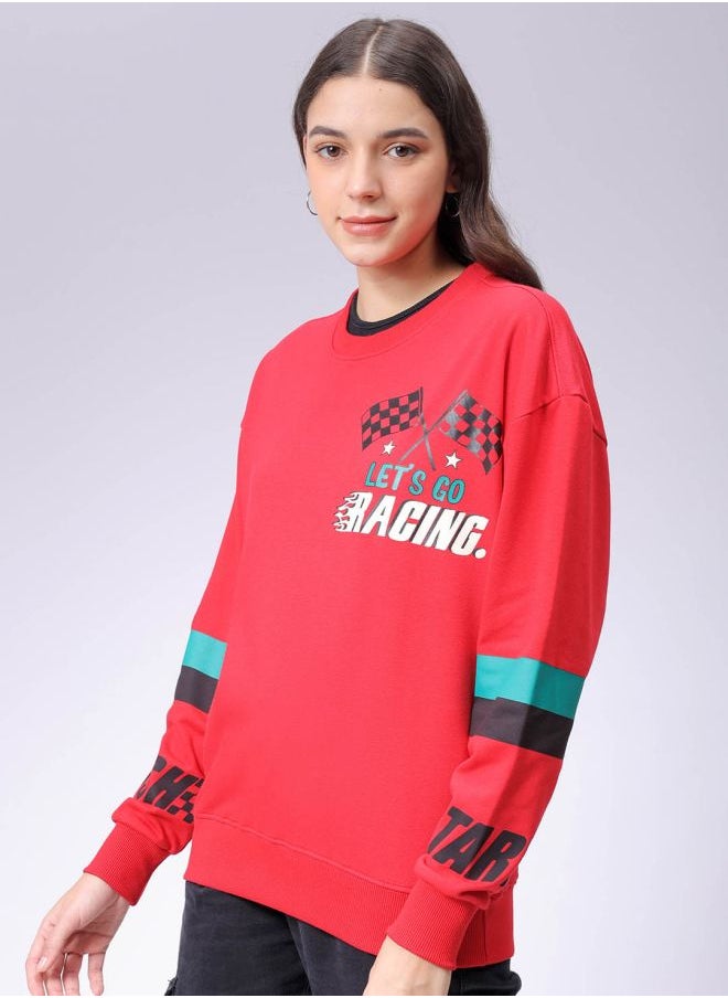 Women Boxy Fit Racing Oversized Sweatshirt