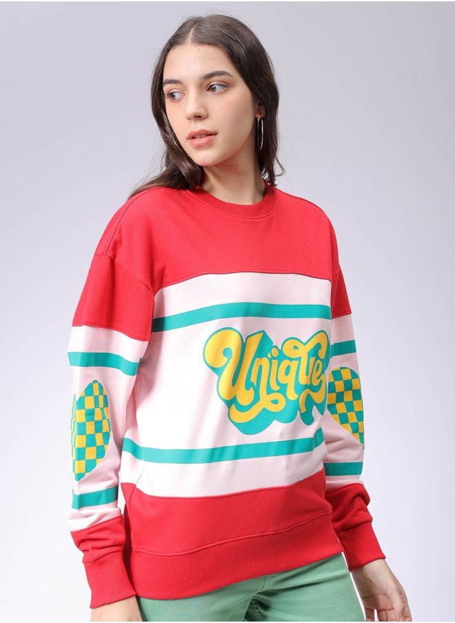 Women Loose Fit Typographic Oversized Sweatshirt