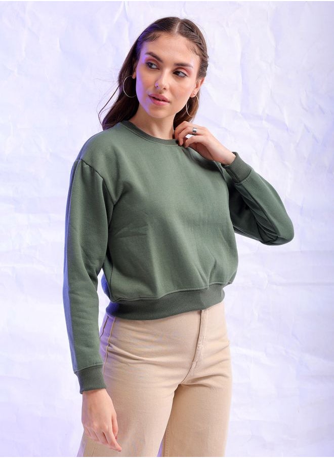 Women Regular Fit Solid Overhead Crewneck Sweatshirt