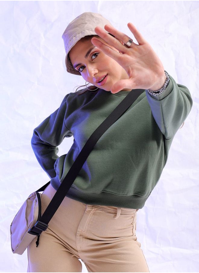 Women Regular Fit Solid Overhead Crewneck Sweatshirt