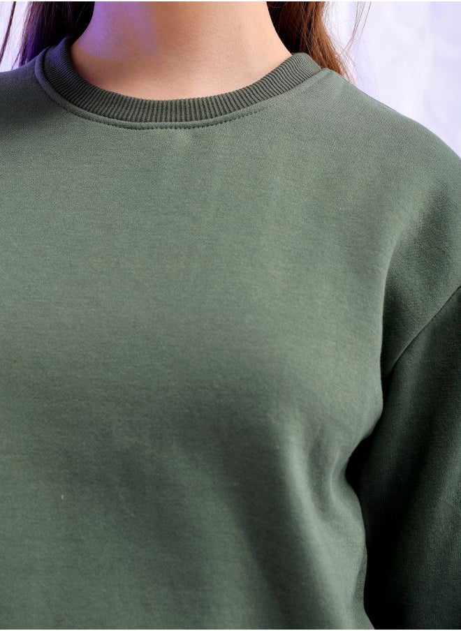 Women Regular Fit Solid Overhead Crewneck Sweatshirt