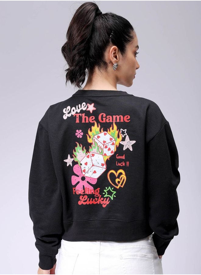 Women Regular Fit Graphic Print Crewneck Sweatshirt