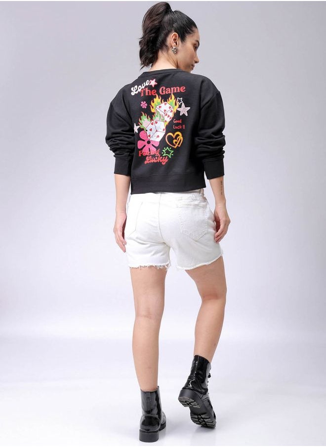 Women Regular Fit Graphic Print Crewneck Sweatshirt
