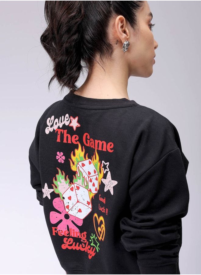 Women Regular Fit Graphic Print Crewneck Sweatshirt