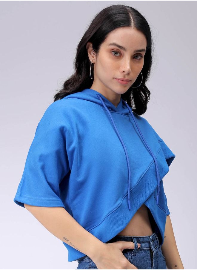 Women Boxy Fit Solid Wrap Sweatshirt
