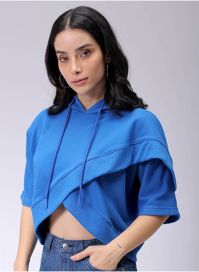 Women Boxy Fit Solid Wrap Sweatshirt