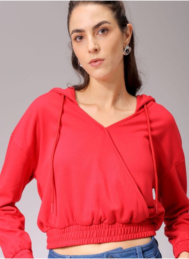 Women Regular Fit Solid Wrap Sweatshirt