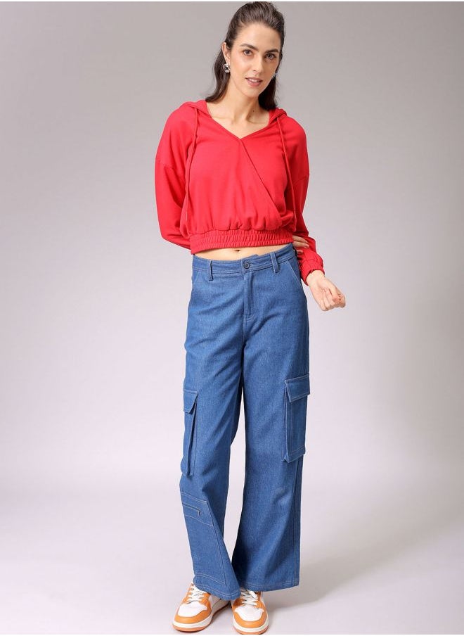Women Regular Fit Solid Wrap Sweatshirt
