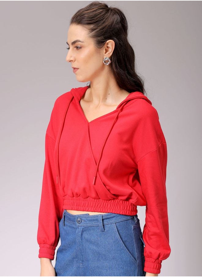 Women Regular Fit Solid Wrap Sweatshirt