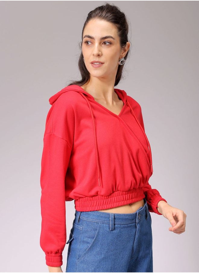 Women Regular Fit Solid Wrap Sweatshirt