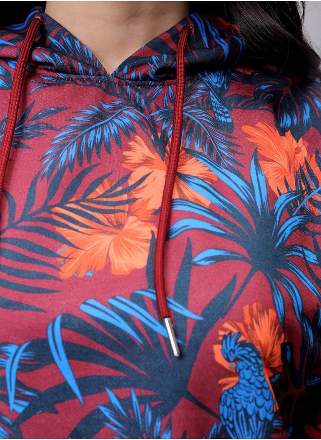 Women Relaxed Fit Floral Print Hooded Sweatshirt