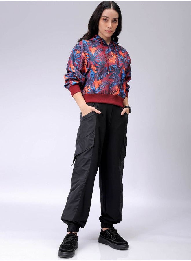 Women Relaxed Fit Floral Print Hooded Sweatshirt