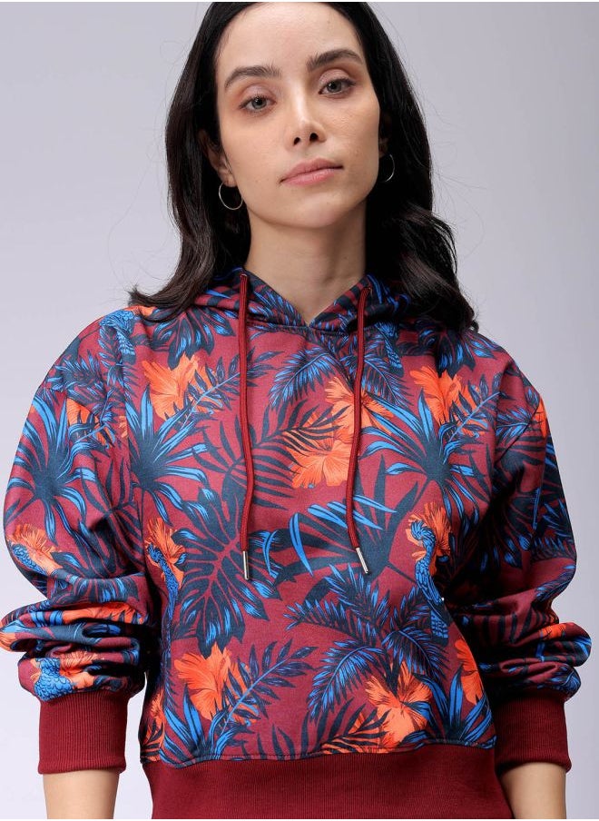 Women Relaxed Fit Floral Print Hooded Sweatshirt