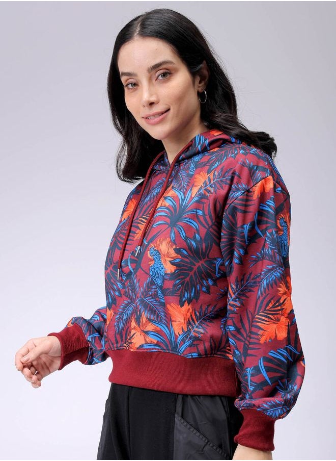 Women Relaxed Fit Floral Print Hooded Sweatshirt