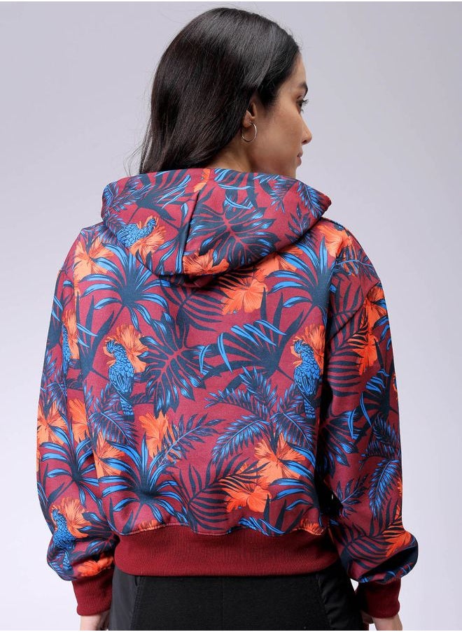Women Relaxed Fit Floral Print Hooded Sweatshirt
