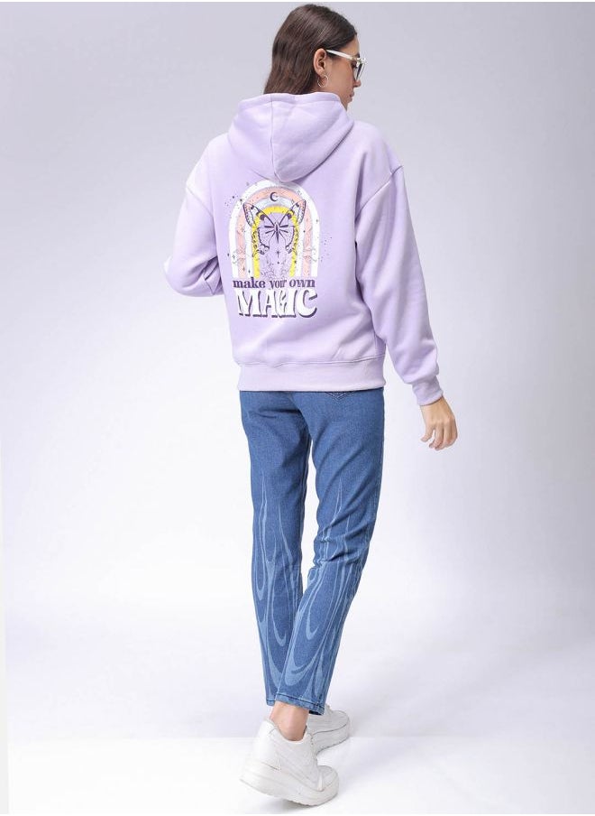 Women Boxy Fit Graphic Print Hooded Sweatshirt
