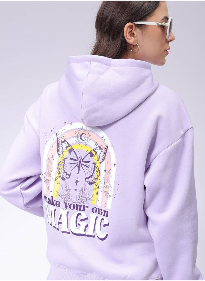 Women Boxy Fit Graphic Print Hooded Sweatshirt