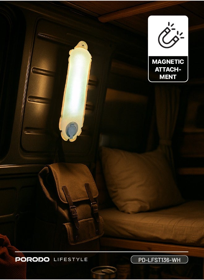 Inflatable Outdoor Magnetic Tube Light with 150 Lumens and Light Memory /  Magnetic Attachment/  Warm/White Light / Long Working Time / Durable and Lightweight Camping Light - White