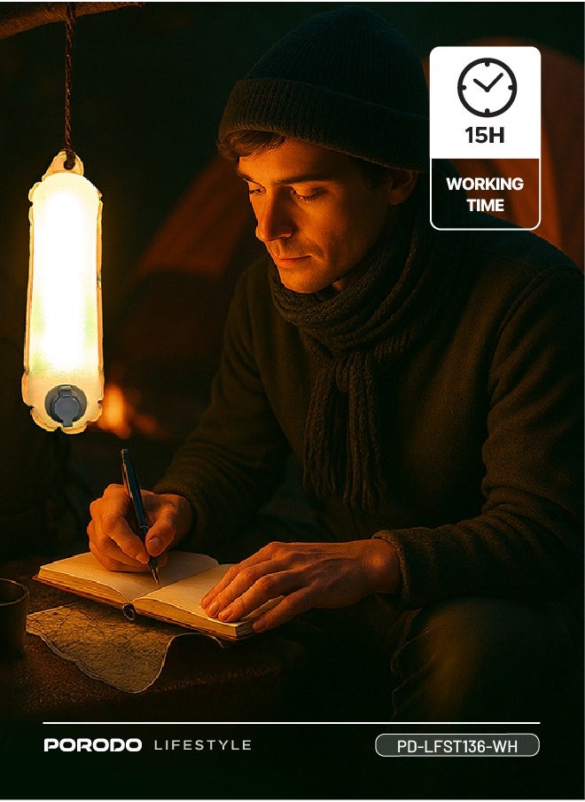 Inflatable Outdoor Magnetic Tube Light with 150 Lumens and Light Memory /  Magnetic Attachment/  Warm/White Light / Long Working Time / Durable and Lightweight Camping Light - White