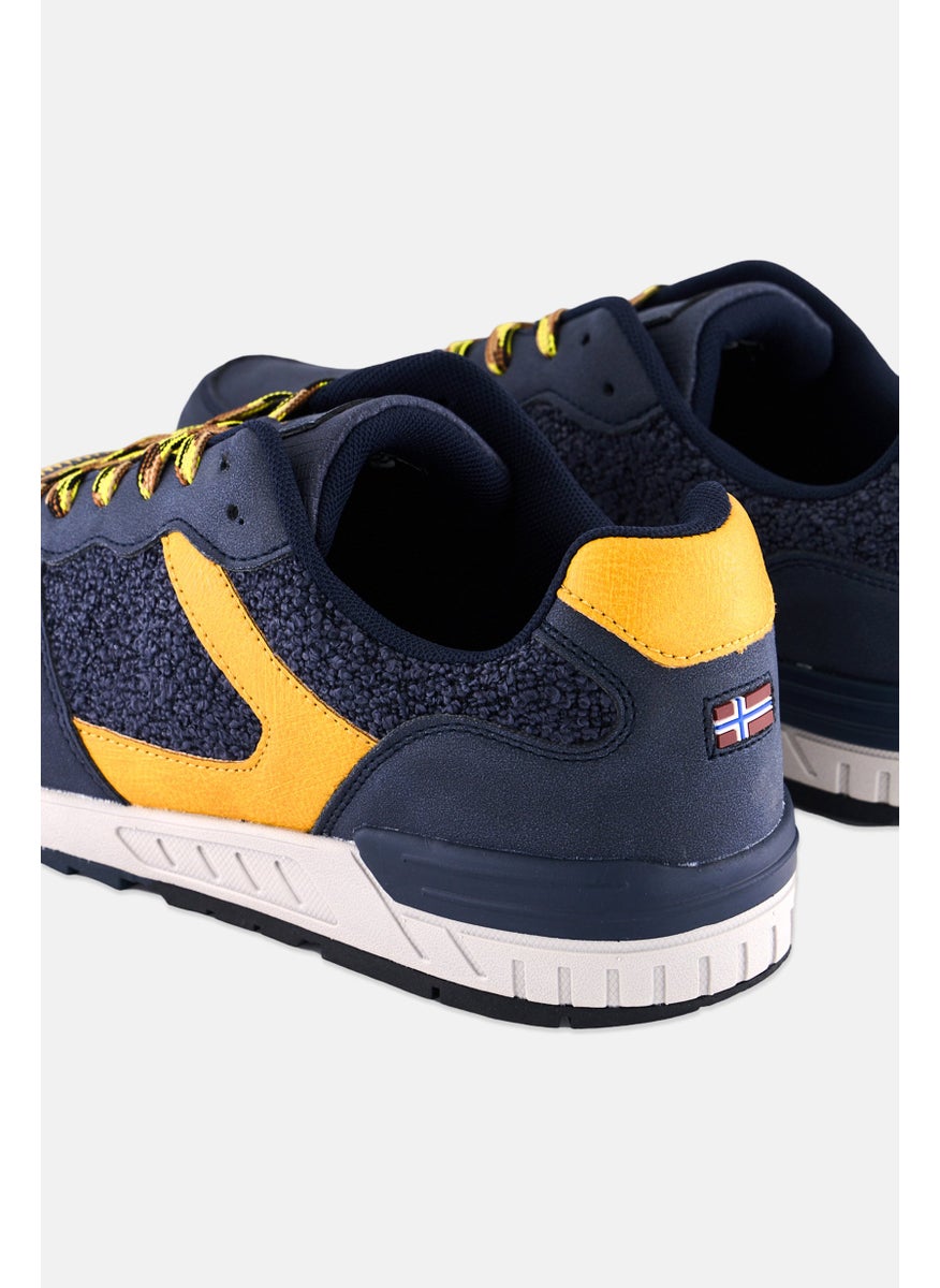 Men Lace Up Brand Logo Casual Shoes, Navy