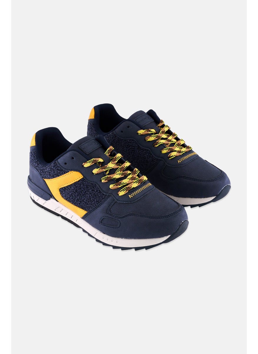 Men Lace Up Brand Logo Casual Shoes, Navy