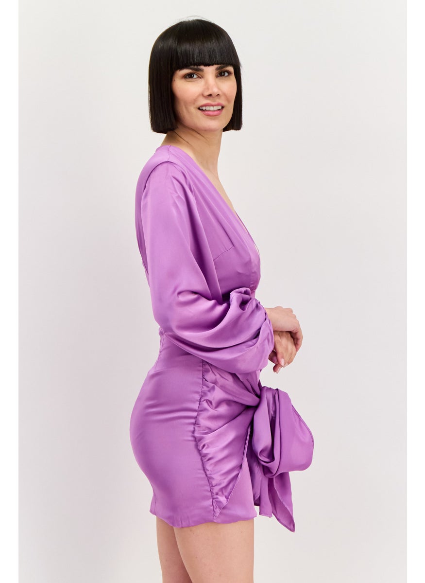 Women Petite Plain Mini Dress, Purple