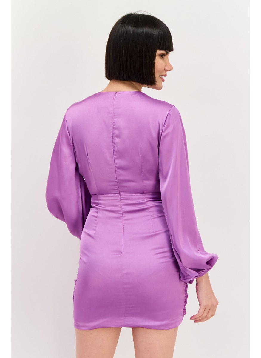 Women Petite Plain Mini Dress, Purple