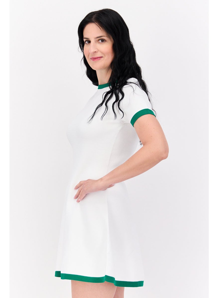 Women Textured Mini Knitted Dress, White