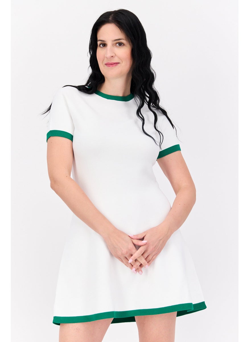 Women Textured Mini Knitted Dress, White
