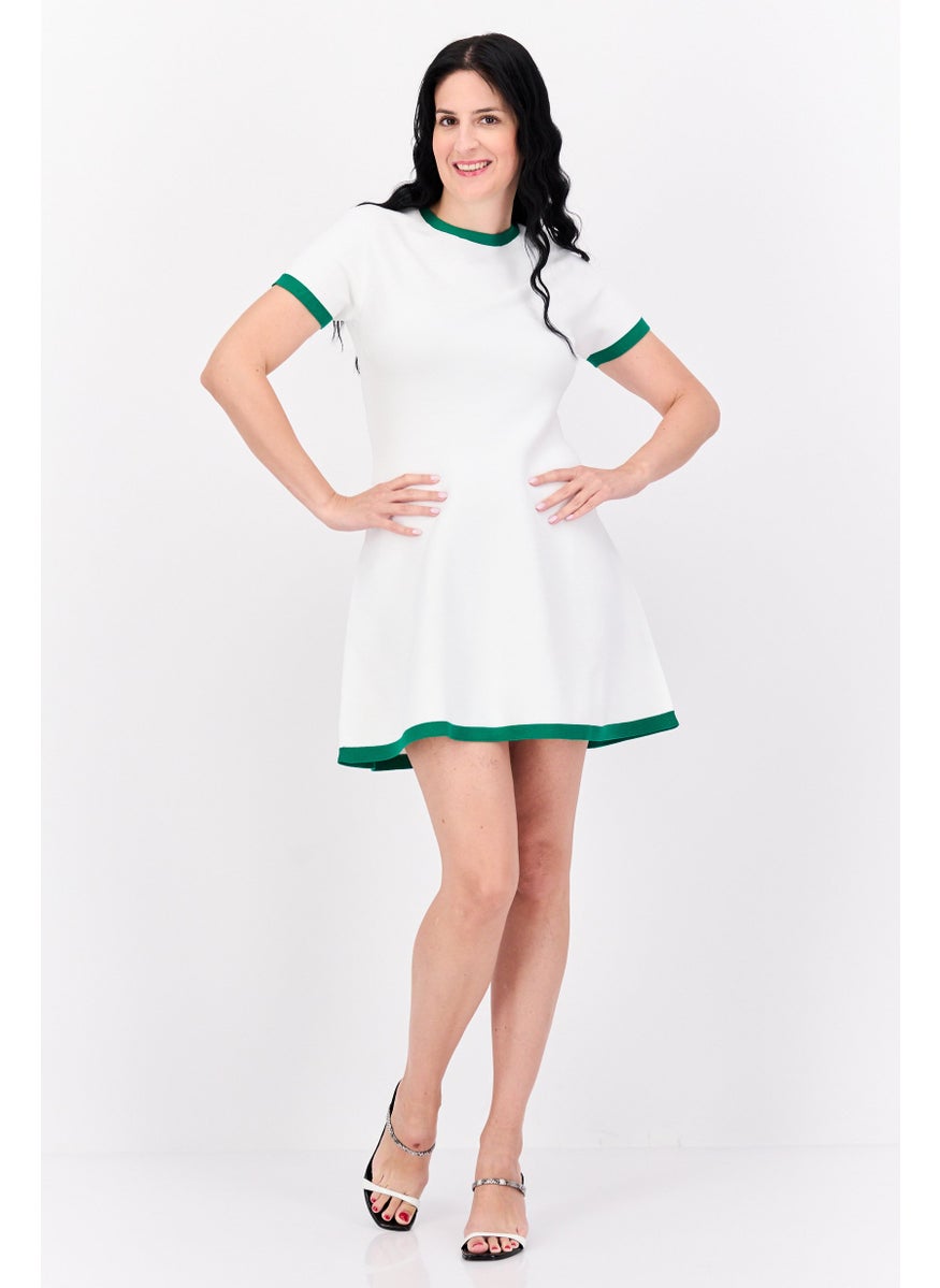 Women Textured Mini Knitted Dress, White