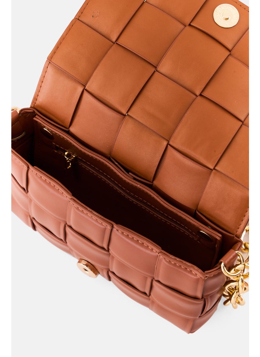 Women Textured Mini Cross Body Bag 18 L x 11 H x 4 W cm, Brown