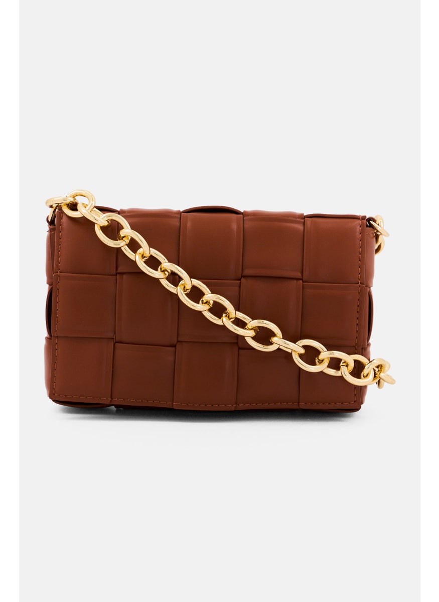 Women Textured Mini Cross Body Bag 18 L x 11 H x 4 W cm, Brown