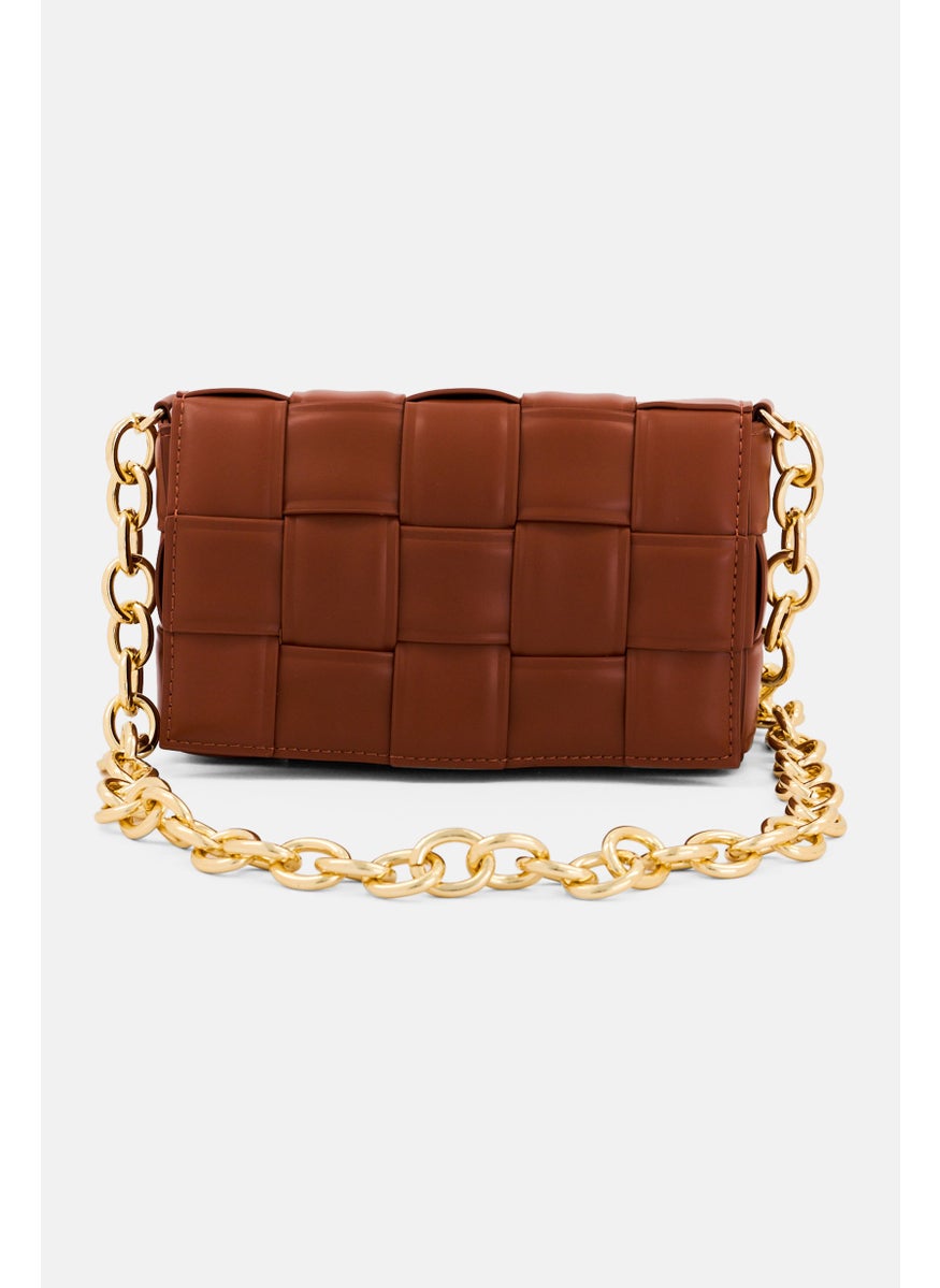 Women Textured Mini Cross Body Bag 18 L x 11 H x 4 W cm, Brown
