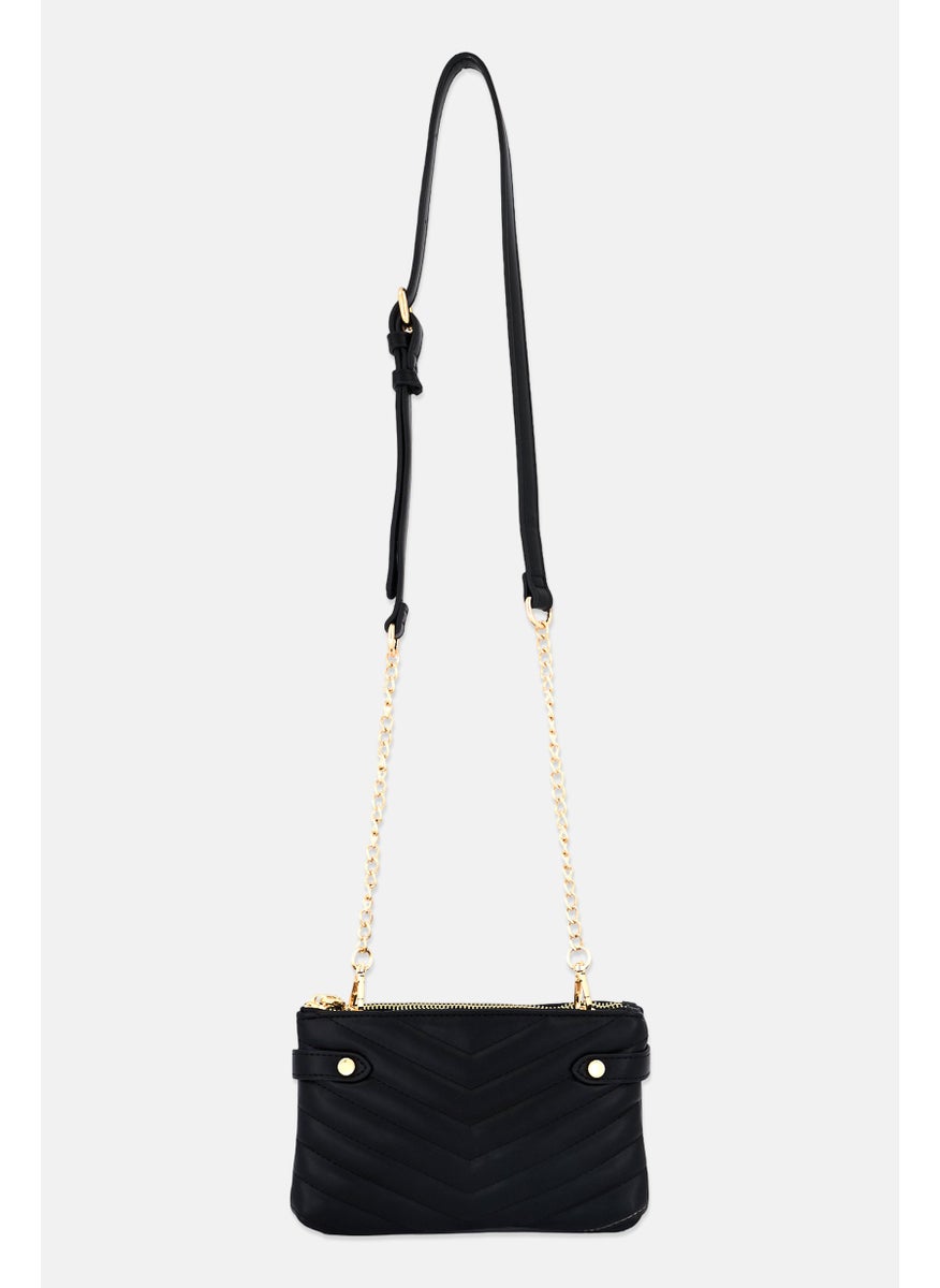 Women Textured Mini Cross Body Bag 21 L x 12 H x 3 W cm, Black