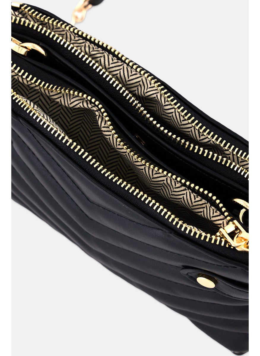 Women Textured Mini Cross Body Bag 21 L x 12 H x 3 W cm, Black