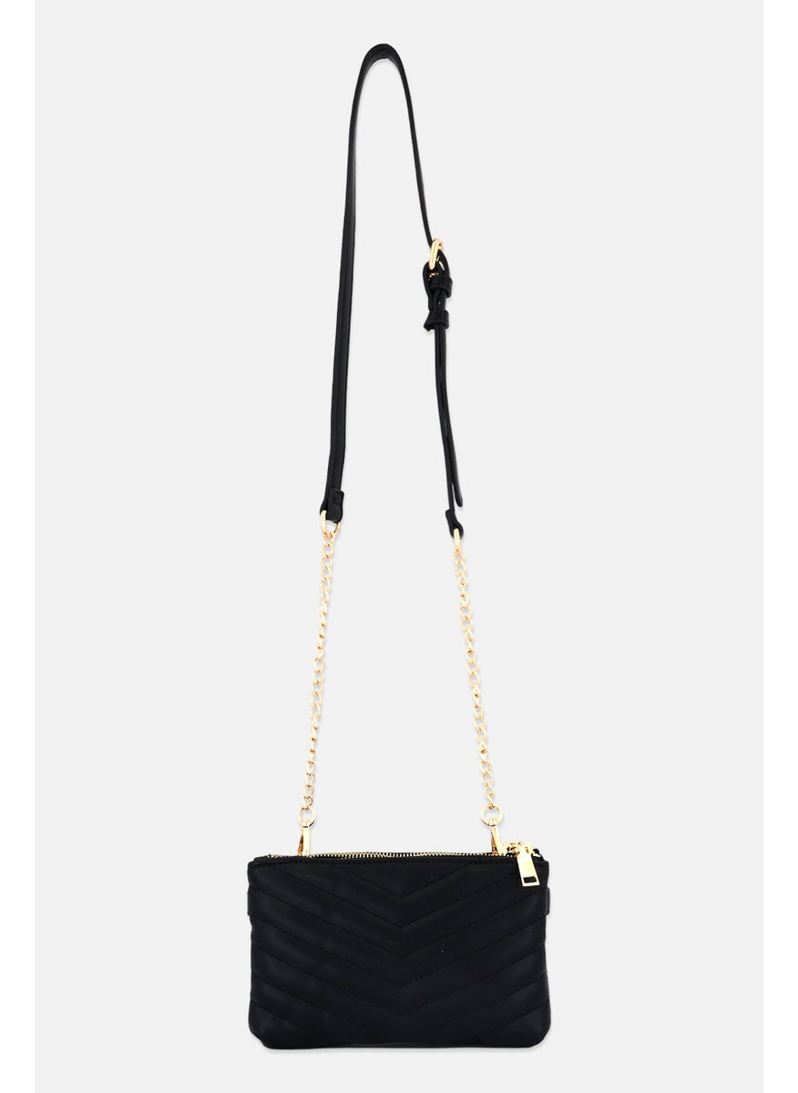 Women Textured Mini Cross Body Bag 21 L x 12 H x 3 W cm, Black