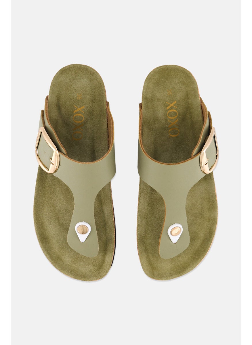 Women Slip On Cork Sandals, Olive