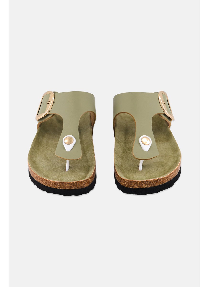 Women Slip On Cork Sandals, Olive