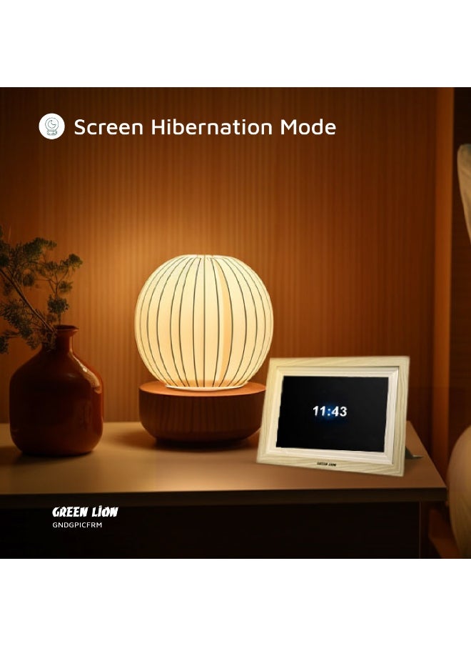 Digital Picture Frame Touch Screen Display 10.1 Inch / Picture and Video Playing / JPG/PNG/HEIC/MP4/3GP/MOV / Instant Wireless Sharing / with speaker and High-Quality Sound / USB Photo Transfer - Wooden