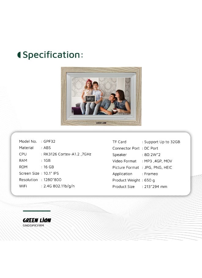 Digital Picture Frame Touch Screen Display 10.1 Inch / Picture and Video Playing / JPG/PNG/HEIC/MP4/3GP/MOV / Instant Wireless Sharing / with speaker and High-Quality Sound / USB Photo Transfer - Wooden