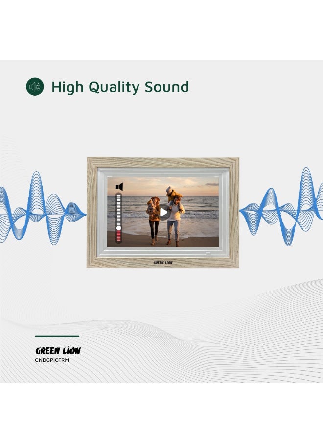 Digital Picture Frame Touch Screen Display 10.1 Inch / Picture and Video Playing / JPG/PNG/HEIC/MP4/3GP/MOV / Instant Wireless Sharing / with speaker and High-Quality Sound / USB Photo Transfer - Wooden
